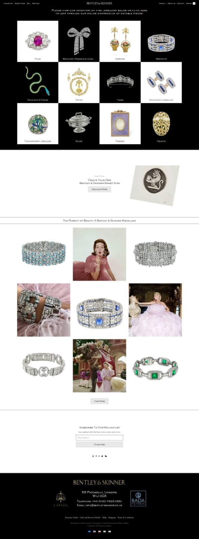 Screenshot of Bentley & Skinner jewelry and antique website