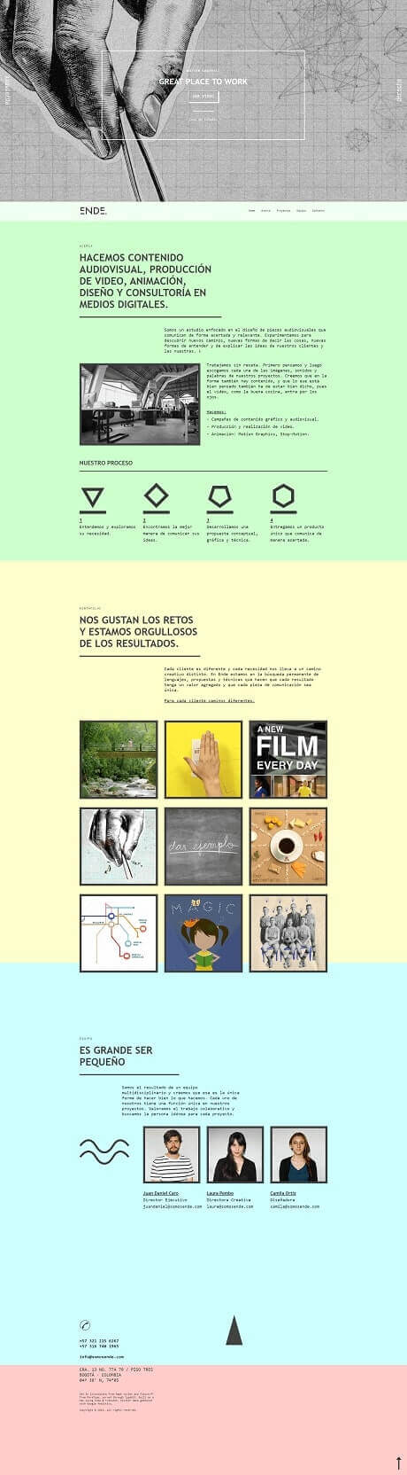 Screenshot of Somos ENDE content studio website with animations