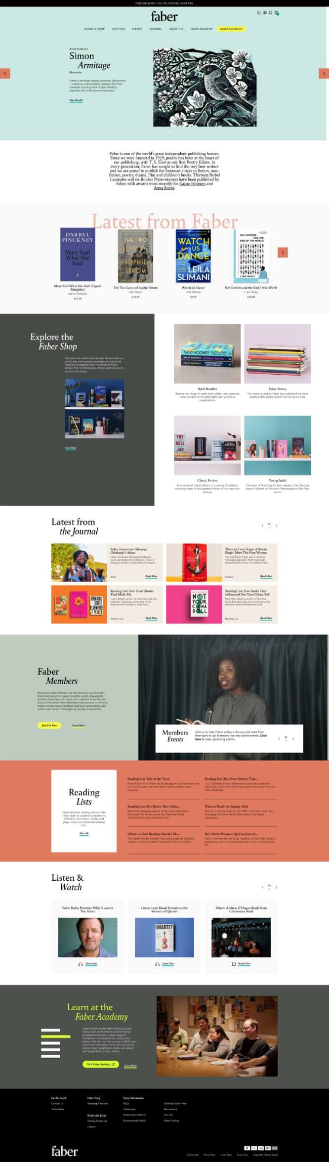 Screenshot of Faber Books publisher website