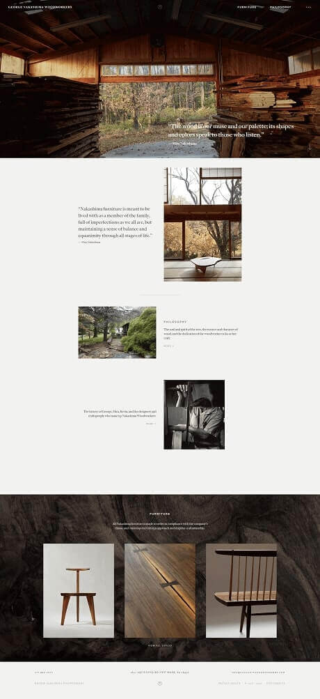 Screenshot of Nakashima Woodworkers furniture studio website