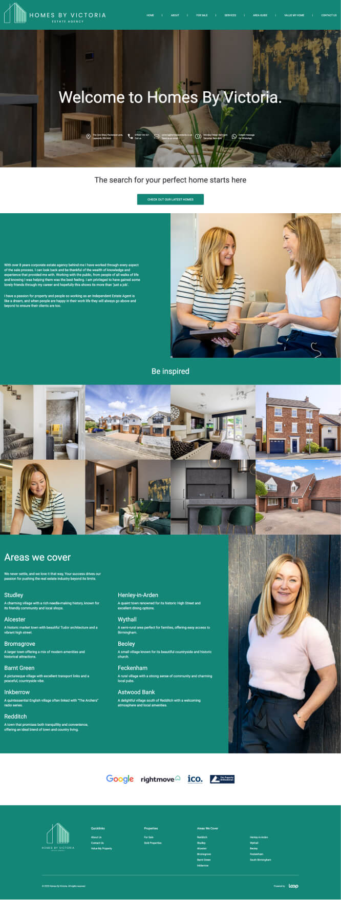 Screenshot of Homes By Victoria real estate website homepage